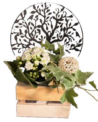 Cercle métallique arbre de vie avec kalanchoé blanc